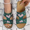 Comércio Exterior Chinelos Plus Size Femininos Chinelos com Salto de Carro Cor Sólida Lisa Fundo Grosso Deslizantes Domésticos Sandálias Abertas Bordadas