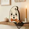 Bestseller internacional Ornamento de bandeja de mesa de madeira para Halloween com designs de fantasma, gato preto, abóbora e coruja para decoração de casa