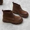 Botines Gruesos de Cuero Genuino Hechos a Mano, Nuevo Modelo 26 Otoño/Invierno, Punta Redonda, Slip-On con Banda Elástica, Botas Martin para Mujer de Primera Capa de Piel de Vaca