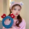 Faixa de cabeça fofa estilo coreano para lavar o rosto, faixa de cabeça fofa com orelhas de gato de desenho animado para outono e inverno, faixa de cabeça e pulseiras de alta elasticidade