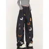 Moda Coreana Estilo Primavera Dibujos Animados Bordado Guadaña Pantalones Sueltos Casuales Tendencia Juvenil Jeans Unisex