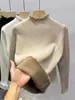 Suéter Básico de Punto Polar Grueso Integrado con Cuello Medio Alto y Volantes para Mujer, Tendencia de Suéter Pulóver Nuevo Otoño e Invierno 2025