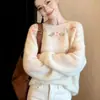 Ciruela está Madura "Flores de Vid" Suéter Bordado Tejido a Mano Estilo Suave Mezcla de Mohair y Lana de Oveja para Mujer