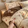 Juego de colcha acolchada de terciopelo de leche para invierno, incluye una funda de edredón de forro polar coral engrosada y cálida, ropa de cama de forro polar reversible de una sola pieza