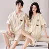 Conjunto de Pijama Curto de Algodão Puro para Casais, Novo Estilo, Cardigã, Solto, Gola Lapela, Conjunto para Casa, Primavera/Verão, Pode Ser Usado Fora, Fino