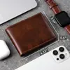 Nuevo modelo de comercio exterior, billetera simple y versátil de cuero de vaca de capa superior, billetera de moda vintage para hombre de cuero crazy horse, monedero portátil