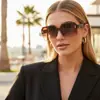 Óculos de Sol de Celebridade da Internet, Armação Preta Grande para Mulheres, Formato Quadrado, Efeito Emagrecedor, Modernos, de Alta Qualidade, Elegantes, Proteção UV