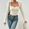 2026 Europeu e Americano transfronteiriço Amazon nova moda outono feminino elegante justo cor sólida gola quadrada manga longa blusa camiseta