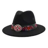 Aliexpress Amazon Estilo Étnico Retro Sombrero de Lana Sombrero de Jazz Británico Ala Plana Sombrero Cónico de Ala Grande para Caballero