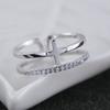 Anillo abierto de plata de ley 925 con cruz de doble diamante, joyería de plata de ley de Corea al por mayor