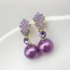 2025 Nuevos Pendientes de Hoja de Diamante Púrpura Qi Donglai Diseño de Nicho Pendientes Elegantes de Perla Pendientes