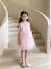 Vestido de Verano Nuevo para Niñas 2026 Sin Mangas Dobladillo Ondulado Vestido de Tul con Lentejuelas Vestido Dulce de Cumpleaños para Niños Vestido
