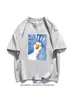 Camiseta Masculina Nova de Manga Curta da Marca da Moda, Gola Redonda Solta, Estampa Grande de Ganso Branco, Algodão Puro, Top Casual e Versátil