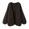 Suéter jacket exterior elegante para mujer, simple y versátil, casual y suave, corte holgado, cárdigan de punto con manga de farol para otoño e invierno
