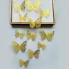 Decoración de mariposa de papel con simulación tridimensional 3D, accesorios de joyería de mariposa hueca tridimensional con textura metálica, pegatinas de pared para el hogar al por mayor
