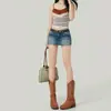 Shorts Vaqueros Rectos Retro de Tiro Bajo Cómodos y Elegantes Versátiles, Nuevos de Corte Delgado Fáciles de Combinar, Holgados que Cubren la Cadera para Mujer