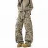 Jeans de trabajo retro americanos multibolsillos camuflaje para hombres y mujeres, pantalones casuales de pierna ancha de ajuste limpio, pantalones largos de moda