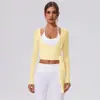 Nueva Ropa de Yoga de Manga Larga para Mujer con Tirantes Cruzados, Estilo Corto, Versátil, de Secado Rápido, Ajustada, Cubierta Deportiva de Manga Larga para Fitness y Running