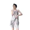 Muzhen Silk 26º Aniversário Novo Estilo Algodão Artificial Seda Camisola Shorts Conjunto de Pijama para Mulheres Verão Estampa de Desenho Animado Fino Roupa de Casa