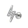 Arete de Titanio Puro G23 Transfronterizo Lightning con Incrustaciones de Circonita, Barra Plana con Rosca Interna para Labio