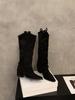 Botas de tacón alto de punta marrón de pelo melard para mujer Primavera, Otoño e Invierno 2025, botas largas ajustadas de boca en V