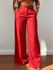Pantalones retro europeos y americanos de pierna ancha con grandes bolsillos de parche, de cintura alta, hechos de tela de traje con efecto de caída, corte holgado, favorecedores de la figura, rectos hasta el suelo