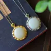 Cadena de clavícula de jade hetiano S925, colgante de estilo palacio personalizado con incrustaciones, collar elegante y fresco retro