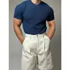 Nueva camiseta deportiva de verano para hombre con sensación de hielo, secado rápido, manga corta, cuello pequeño y mangas ajustadas, alta elasticidad, color liso, corte ajustado, ropa de fitness moderna