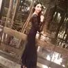 Vestido Largo de Encaje con Mangas Largas Estilo Hepburn Otoño Temprano 2026 Cola de Pez Hasta la Rodilla Ajustado a la Cadera Negro Largo 8116