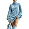 Sudadera nueva para mujer de estilo europeo y americano de cuello alto con superposición de terciopelo dorado, estilo murciélago holgado, disponible en la estación independiente de Amazon