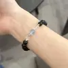Pulsera de obsidiana natural y cristal blanco, de una sola vuelta con cuentas redondas, ágata de jade azul, pulsera de la suerte, para mujer, estilo nicho, al por mayor