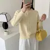 Estilo Coreano Cor Pura Versátil Outono e Inverno Novo Estilo Estilo Preguiçoso Macio Aveludado Gola Redonda Botão de Pérola Suéter Cardigan Simples de Tricô