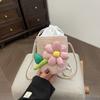 Mini Bolsa de Verão 2026 Novo Estilo Bolsa de Balde Tecida com Flores Fofas Bolsa de Ombro Transversal Estilo Resort na Praia