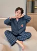 Pijama de Poliéster y Algodón para Niños, Conjunto de Manga Larga y Pantalón Largo para Primavera y Otoño, Adecuado para Niños Mayores, Ropa de Casa tipo Cárdigan Infantil que se Puede Usar Afuera