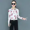 Camisa estampada de primavera para mujer, de manga larga, estilo coreano, ajustada, de gasa, a la moda, básica.