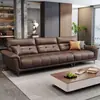 Sofá de Cuero Genuino Estilo Minimalista Italiano Nuevo 2026 para Sala de Estar en Casa, de Tres Plazas, Respaldo Alto, Sofá Recto de Gran Tamaño