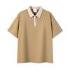 Camisa Polo de Peso Pesado 240g Verano 40 Hilos Media Cremallera para Hombre con Cuello de Color Contrastante, Mangas Cortas, Texto Estampado y Logo Bordado