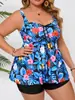 2026 Nuevo Traje de Baño Cruzado Europeo y Americano de Talla Grande con Estampado de Flores y Hojas, Dividido, Conservador, Aspecto Adelgazante, Cintura Alta, Boxer Briefs para Mujeres