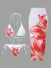 Novo Traje de Banho Sexy Estampado Três Peças Estilo Europeu e Americano Comércio Exterior Transfronteiriço Edição Fixa Estampada Amazon Charm Lily