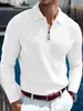 2026 Nova Camisa Polo Jacquard Casual Masculina Europeia e Americana de Cor Sólida com Gola Lapela e Manga Longa em Tecido Canelado Céu Estrelado