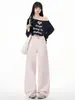 Yechuan # Jeans Color Caqui para Mujer, Verano, Corte Holgado, Pierna Recta Versátil, Cubre Cadera, Versión Estrecha, Pantalones de Pierna Ancha Fluidos, de Largo Completo.