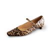 Zapatos Mary Jane Pequeños Sexys de Piel de Vaca con Estampado de Leopardo Primavera 2025 Tacón Medio Grueso Punta Cuadrada Pequeña Hebilla Zapatos Distintivos de Una Sola Capa para Mujer