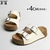 Pantuflas Suaves de Piel de Vaca con Suela Gruesa Estilo Birkenstock para Mujer, Sandalias de Playa Deslizables Casuales Antideslizantes de Verano para Exteriores con Punta Abierta