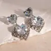 Conjunto de Brincos Quadrados Cravejados de Diamante e Colar de Duas Peças, Fashion, Leve, Colar Luxuoso e de Alta Qualidade, Conjunto de Joias Elegante e Versátil