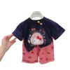 Verano Nuevo para Niños Casual de Dibujos Animados Bordado de Manga Corta Traje de Pantalón a Cuadros Niñas Elegante Moda Camiseta de Manga Corta