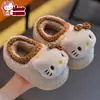 Chinelos de Algodão Autênticos Hello Kitty Outono e Inverno para Crianças Meninas, Quentes e Forrados com Fleece, Antiderrapantes, Sapatos de Algodão Hello Kitty para Pais e Filhos