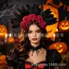 Faixa de Cabeça Nova Retro Flor Rosa Transfronteiriça, Acessório de Cabelo com Flores Artificiais, Faixa de Cabeça para Festa Dançante de Halloween, Festa de Carnaval