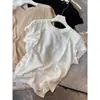 Camiseta básica de mujer, hombros rectos, manga corta, top fino de verano de algodón, lino y bambú, tacto de alta gama, adelgazante, versátil, con pequeñas mangas acampanadas