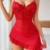 Conjunto de Duas Peças Europeu e Americano Transfronteiriço Sexy Fino Renda Espinha de Peixe Lingerie Sexy Tentação Malha Transparente Camisola Fio Dental