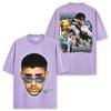 Camiseta de Manga Corta Estilo Retro Americano Transfronterizo con Estampado de Bad Bunny Suelta Resistente Cuello Redondo Sudadera con Capucha para Hombre